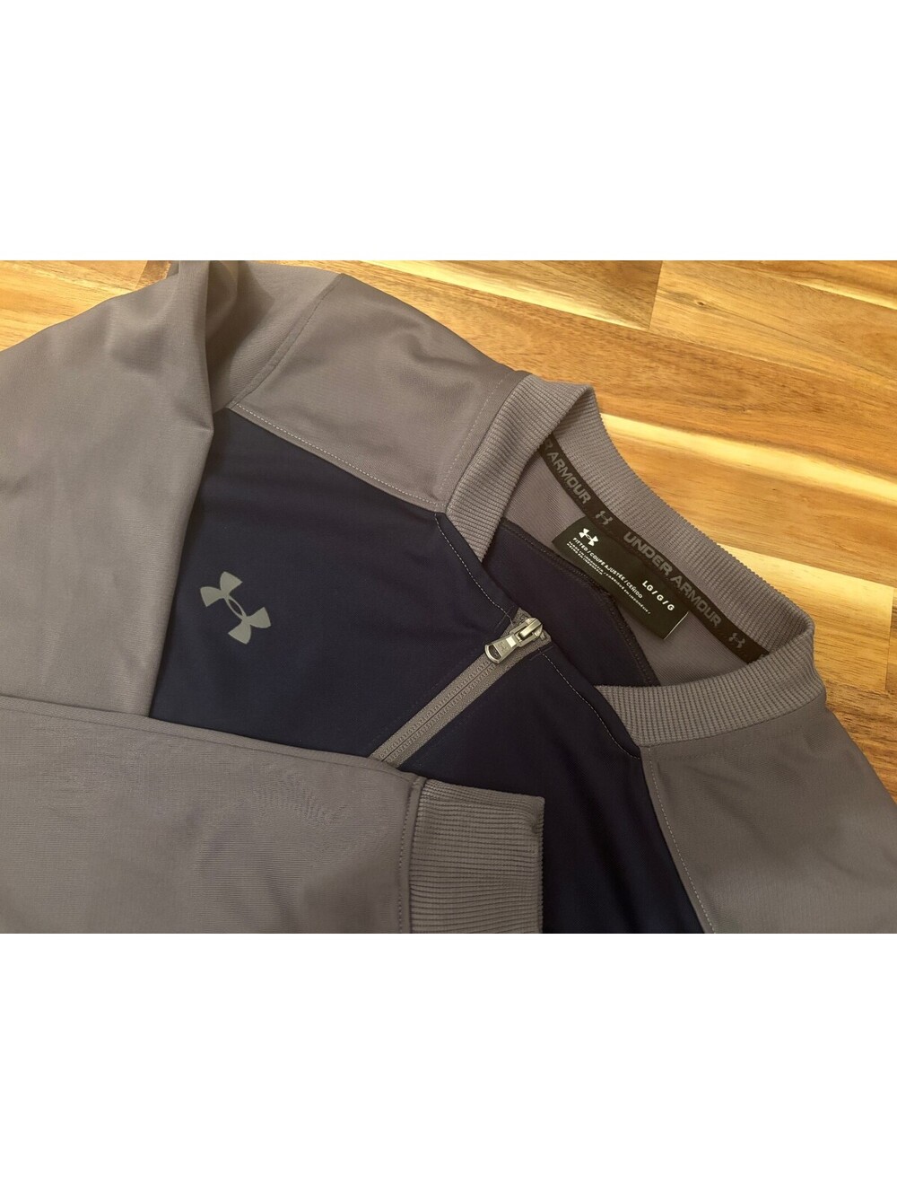 Under Armour Men’s Large Full Zip Track Jacket Gray Black Fitted Athletic(2202)